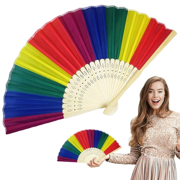 Rainbow Fans, Foldable Fan Hand Fan, Folding Fans Made Of Coloured Accessories for Csd Festival Techno Wedding Women Men Beat The Mid Summer Heat Effortlessly(A)