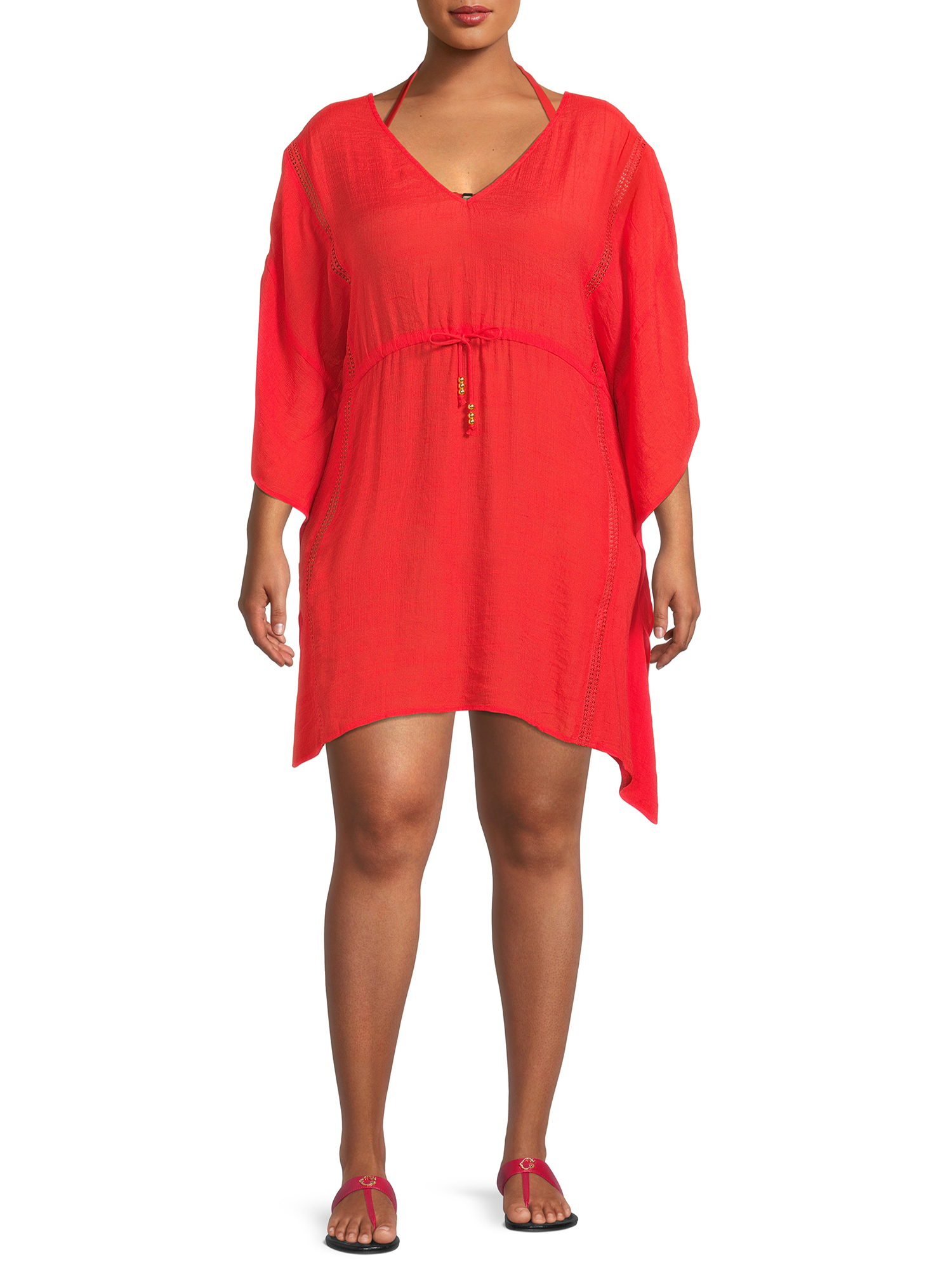 Miken Women's Plus Size Crochet Accent Caftan Swimsuit CoverUp