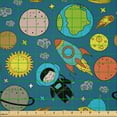 thumbnail image 2 of Ambesonne Space Fabric by the Yard Microfiber, Earth Astronaut Planet Stars, 2 Yards, Lime Green and Burnt Sienna, 2 of 2