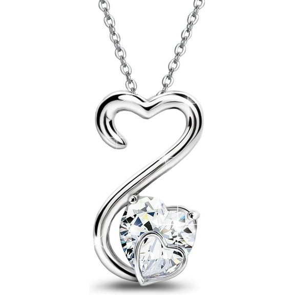 Open Heart Necklace For Women Sterling Silver Heart Necklace With 10Mm Cz Love Charm Choker Chain Pendant Necklace Gifts For Mom Daughter Girlfriend Wife Birthday Mother'S Day Valentine'S Da[Z4831]