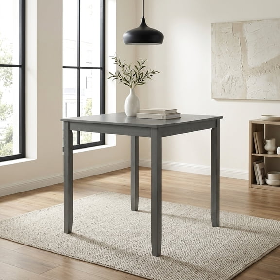 Counter Height Dining Table for 4 Person, Square Acacia Wood Kitchen Table, Gray Finish