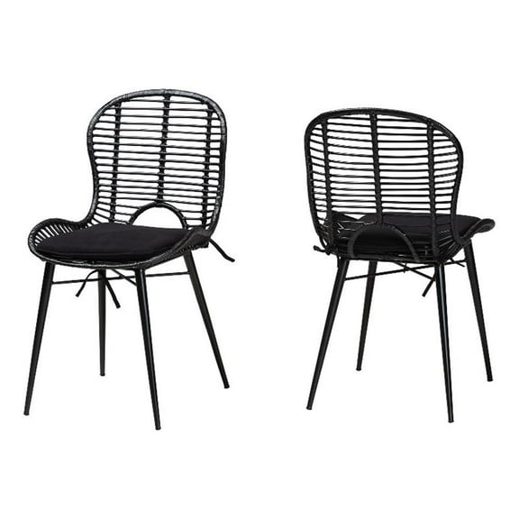 Bowery Hill Bohemian Black Finished Rattan and Metal Dining Chair