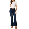 thumbnail image 2 of INSPIRE CHIC Women's Flare Vintage High Waist Stretch Long Pants Bell Button Jeans S Deep Blue, 2 of 6