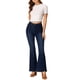 thumbnail image 2 of INSPIRE CHIC Pantalones de campana vintage de cintura alta elásticos para mujer, jeans de botón de campana, M Azul profundo, 2 of 6