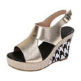 thumbnail image 6 of HEWUQI Wedge Sandals for Women Dressy Open Toe Ankle Strap Buckle Platform Pumps Comfortable Summer Houndstooth Dressy Shoes Gold Size 6.5, 6 of 6
