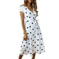thumbnail image 4 of Sedceaty Women Summer Dress, Short Sleeve V-Neck High Waist Polka Dot Printed Evening Beach Ruffle Long Maxi, 4 of 4