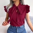 thumbnail image 2 of Samickarr Womens Chiffon Tops Sleeveless Ruffled V Neck Solid Color Blouse With Bow Tie Lace-up Casual Loose T Shirts, 2 of 8