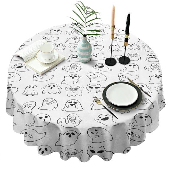 Cute Halloween Ghosts Pattern Round Tablecloth 60"x60",Wrinkle Wipeable Table Cloth for Kitchen Dining Room Picnic Patio Party