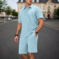 thumbnail image 2 of KKBOTIVE Mens 2pc Outfit Set Fashion Print Crewneck Short Sleeve Shirt and Shorts Adults 2pcs Summer Suits, Light Blue Size: L, 2 of 9