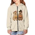 thumbnail image 3 of Chririnla Maple Leaf Pumpkin Capybara Zip Up Hoodie with Pockets Long Sleeve Lightweight Comfy Casual Outerwear for Girls Teens Size 6-9, 3 of 7
