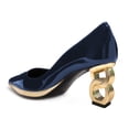 thumbnail image 3 of FSJ Women Unique Gold Chain Chunky High Heel Pumps Pointed Closed Toe Slip On Ladies Simple Office Comfy Party Slide Shoes Size 8 Blue, 3 of 4