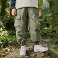 thumbnail image 3 of Eltusu Boys Cargo Pants, Casual Loose Fit Solid Color Elastic Waist Joggers with Pockets Khaki Size 8-9 T, 3 of 6