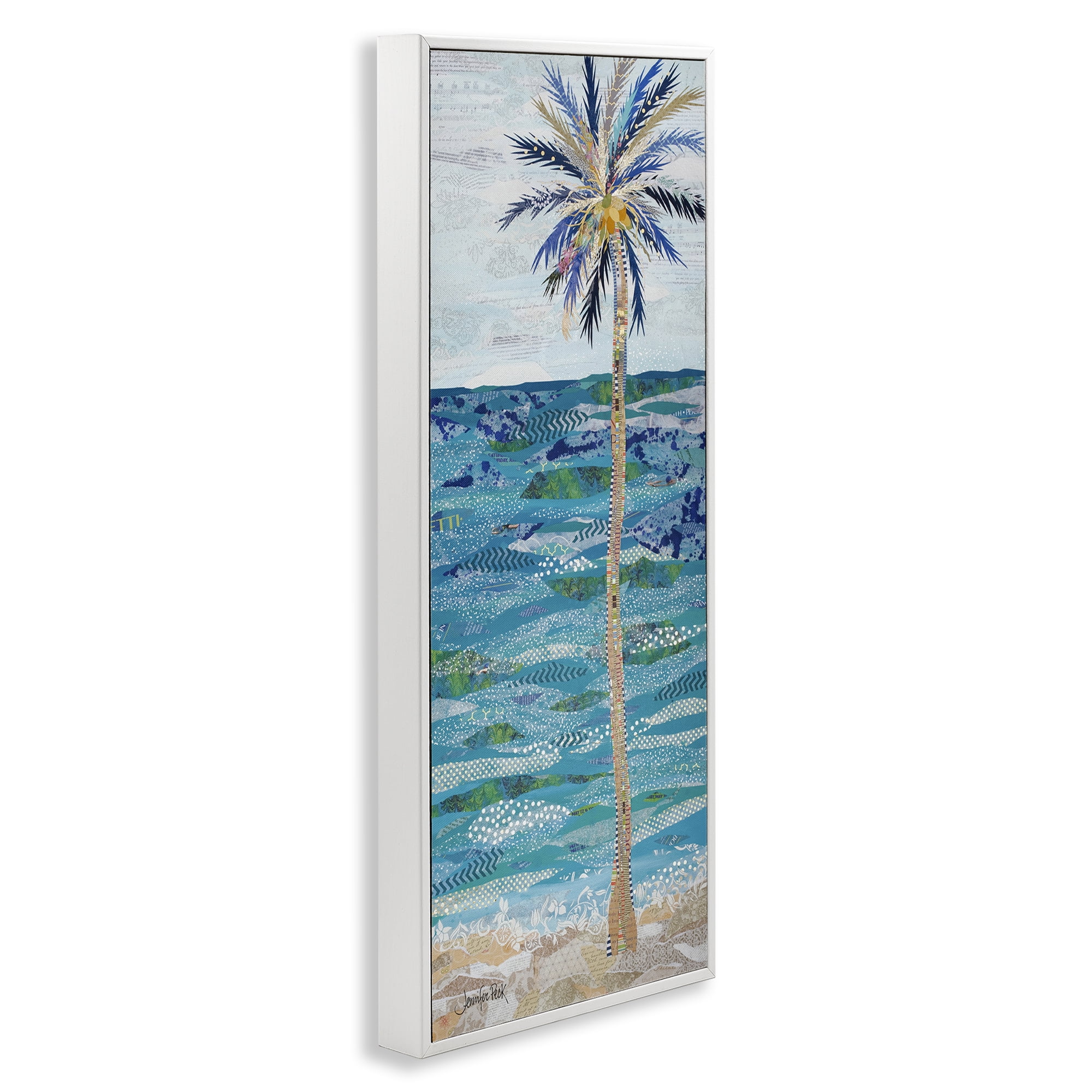 Stupell Industries Tangled in Blue Collage Coastal Painting White Framed Art Print Wall Art, 13 x 30