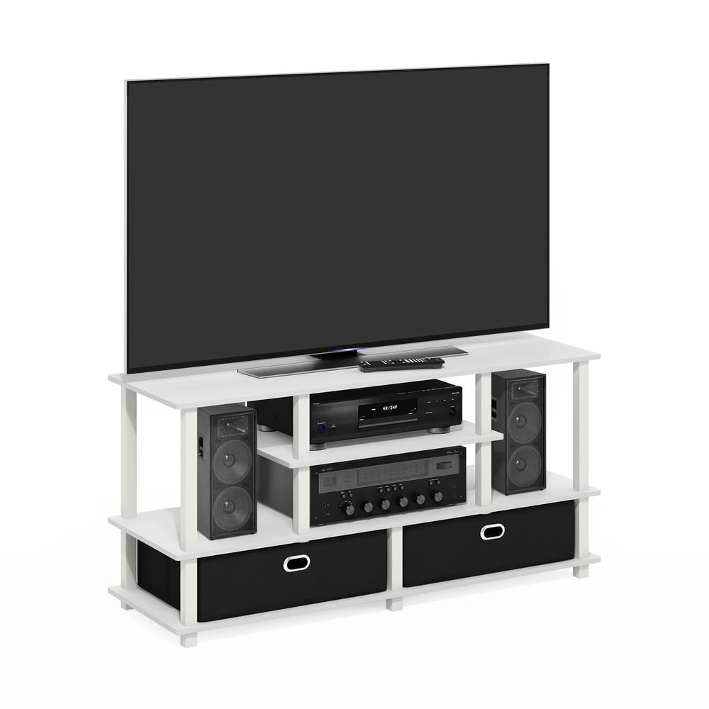 JAYA Large TV Stand for up to 55-Inch TV with Storage Bin, White/White/Black