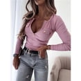 thumbnail image 2 of Camisetas de punto Harajuku para mujer, retales con cremallera, cuello en V profundo, jersey de manga larga de Color sólido, Tops ajustados de otoño, 2 of 4