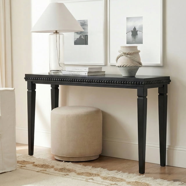 DAJU Black Console Table for Entryway Long Sofa Table with Decorative Beaded Trim Wood Console Table for Living Room,Entrance,Hallway