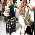 thumbnail image 2 of 3 in 1 Rolling Makeup Case Professional Cosmetic Train Case Beauty Storage Trolley for Make Up Hairstylists Nail Tech Bloggers, Black, 2 of 10