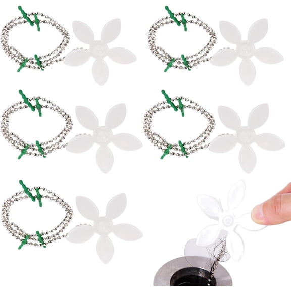 Flower Sink Hair Catcher Chain, 5-Pack, Anti-Clog, for Kitchen Bathroom