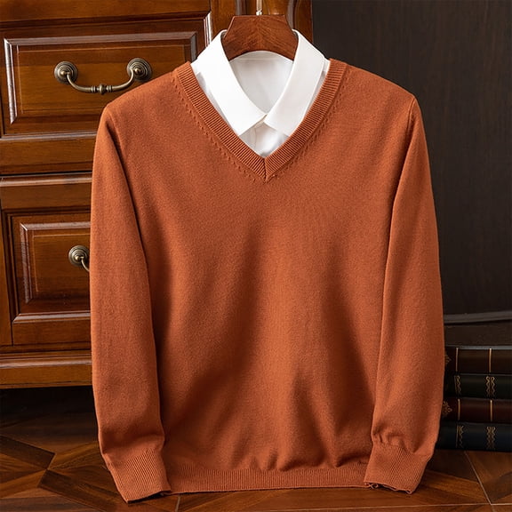Lepsheexh Pullover Sweater for Men Men's Fashionable Solid Color Pullovers V-neck Knitted Sweaters Casual Long Sleeved Slim Sweaters Fall Winter Trendy Sweaters