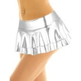 thumbnail image 2 of Kaerm Woman Metallic Wet look Liquid Nightclub Role Play Skater Skirt Pleated Ruffled Mini Skirt Silver S, 2 of 7