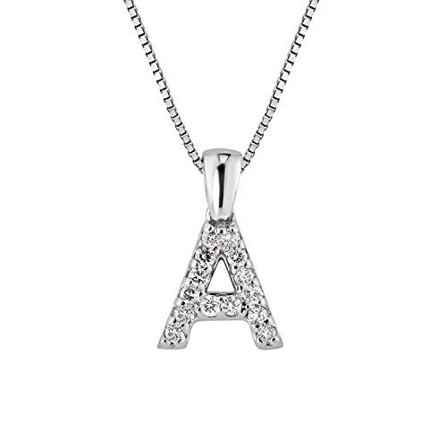 14k White Gold Letter A Diamond Initial Pendant Necklace (1/10cttw) with 18-inch chain by Diamond Wish