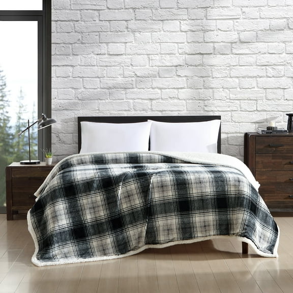Eddie Bauer Vail Plaid Grey Ultra Soft Plush Fleece Blanket, Full/Queen