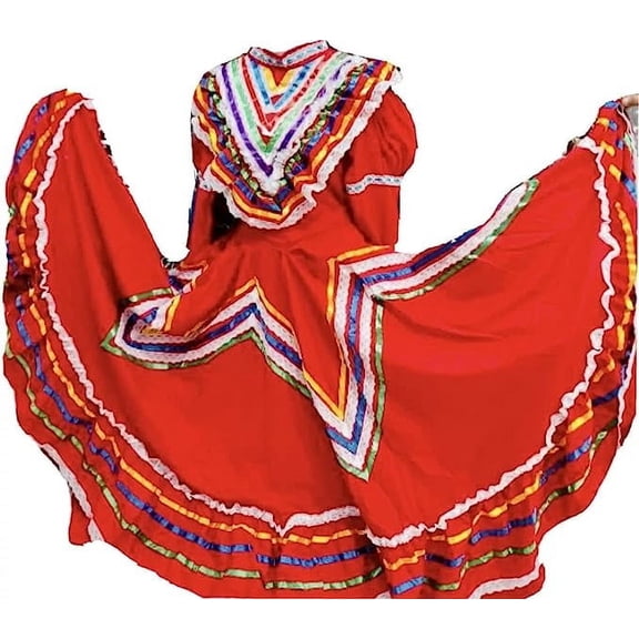 Girls Jalisco Dress Wide Skirt Folklorico 5 De Mayo Fiesta Dance Small Red