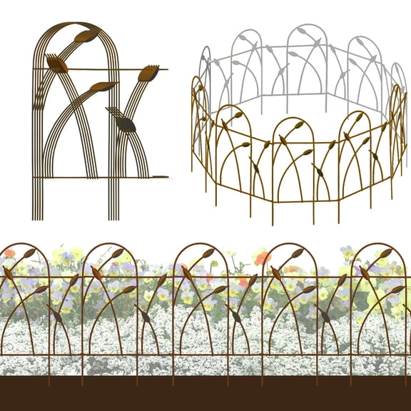 Thealyn Metal Decorative Garden Fence Border, 32 in.H x 19.5 in.W (10 Panels, Total Length 16 feet) No Dig Fence Rustproof Wrought Iron Landscape Fencing for Flower Bed, Trees, Animal Barrier, Bronze