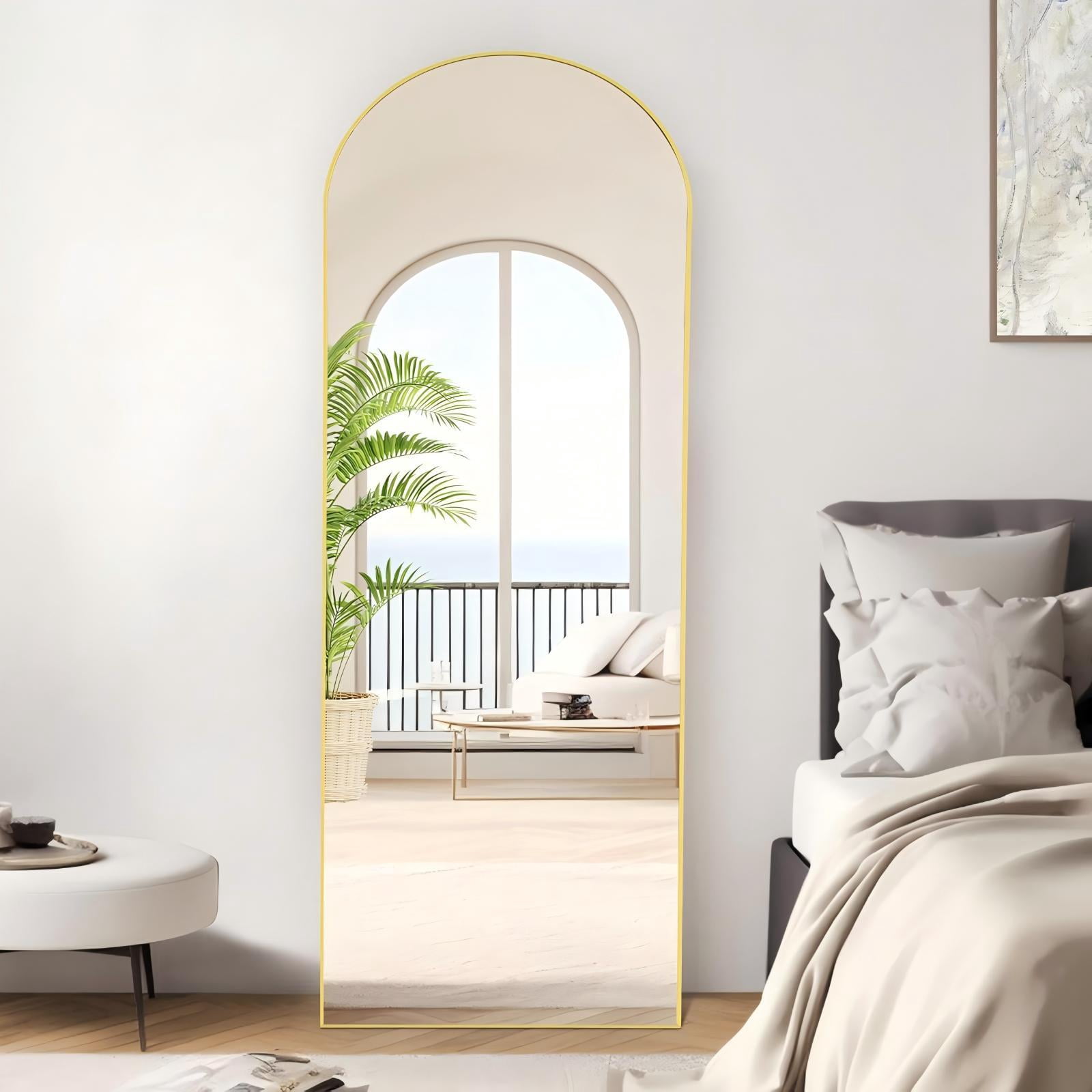 Anyrose 64"x21" Mirror Free-standing Floor Mirror Arched Full Body, Gold