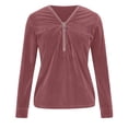 thumbnail image 4 of Blusas de Manga Larga para las Mujeres Cremallera de Cuello en V Delantera Color Sólido Top de Moda Casual, Tops de Color Sólido para las Mujeres, 4 of 9