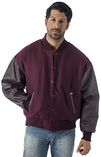 Reed Leather Varsity Jacket – Made In USA, Navy Wool/Leather Blend (Size 3XL) - View #10