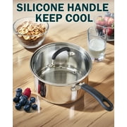 Cook N Home Saucepan Sauce Pot with Lid 1 Quart Professional Stainless Steel, Stay Cool Handle, silver