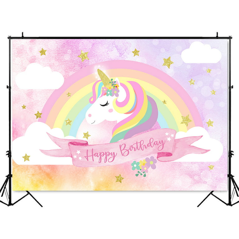 Jazzoo Unicorn Party Backdrop - Rainbow Cloud Sky Theme Studio Background Banner Decorations Photography Supplies for Girls Birthday Party - Funny Photo
