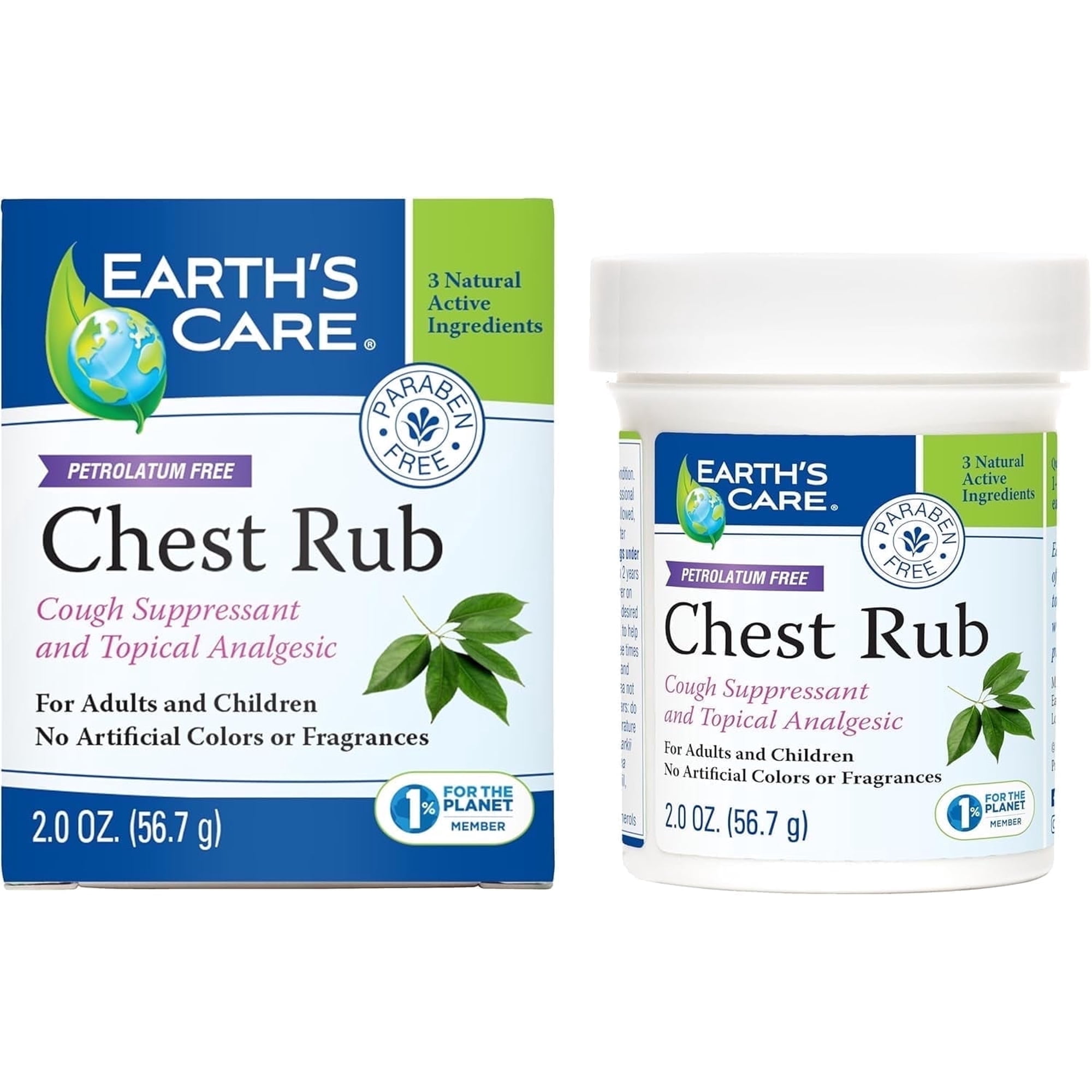 Earth's Care Chest Rub Balm - Petrolatum Free, Soothing, Cough Suppressant - 2 OZ