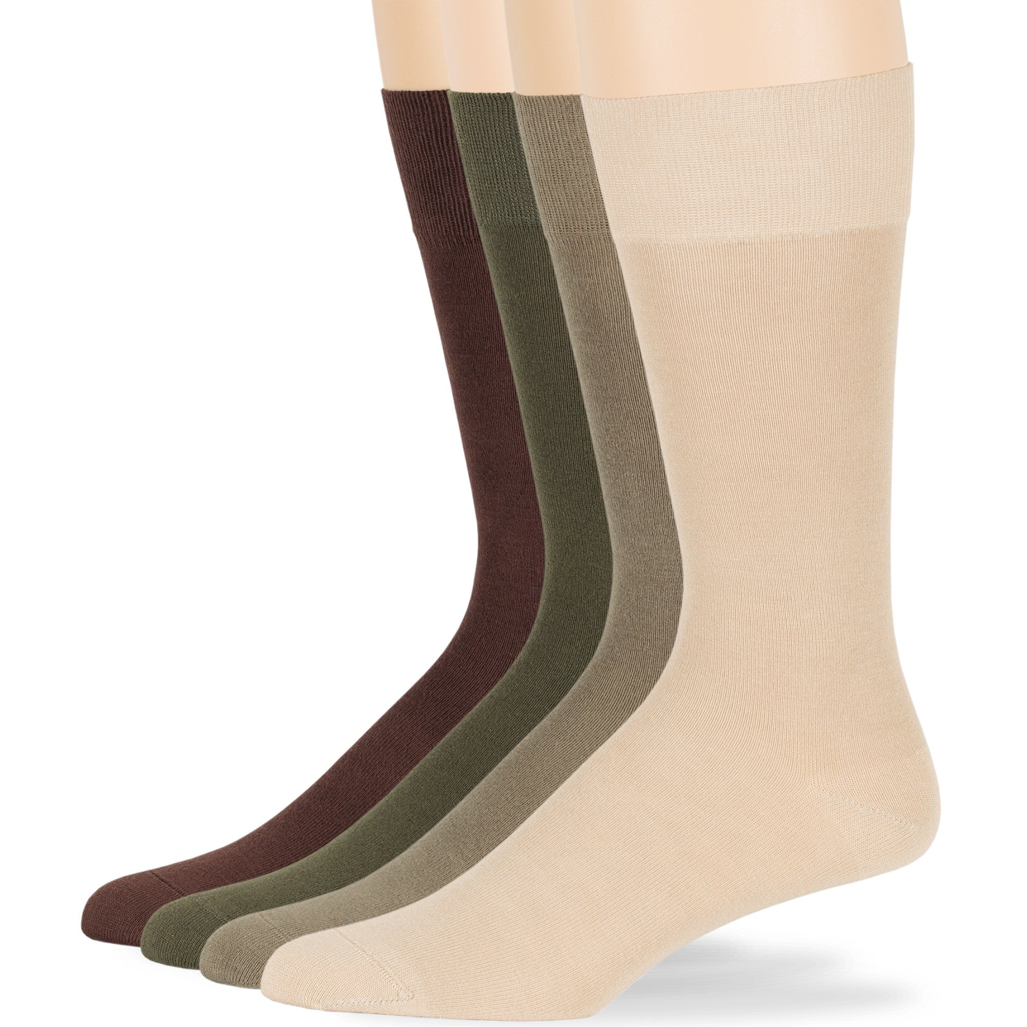 Mens Bamboo Assorted Socks, Brown, Olive Green, Khaki, Light Beige, XLarge, 13-15, 4 Pack