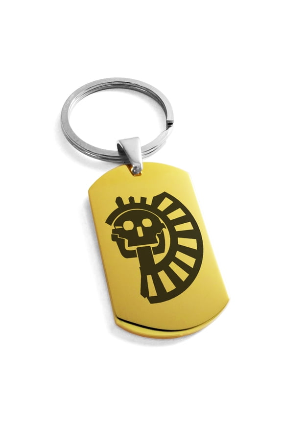 Stainless Steel Aztec Chief Tribe Rune Engraved Dog Tag Keychain Keyring