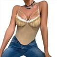 thumbnail image 1 of Corsé con Cuello en V, Tirantes Ajustables y Ribete de Encaje con Volantes para Mujer Top Corto Moldeador Caqui S, 1 of 10