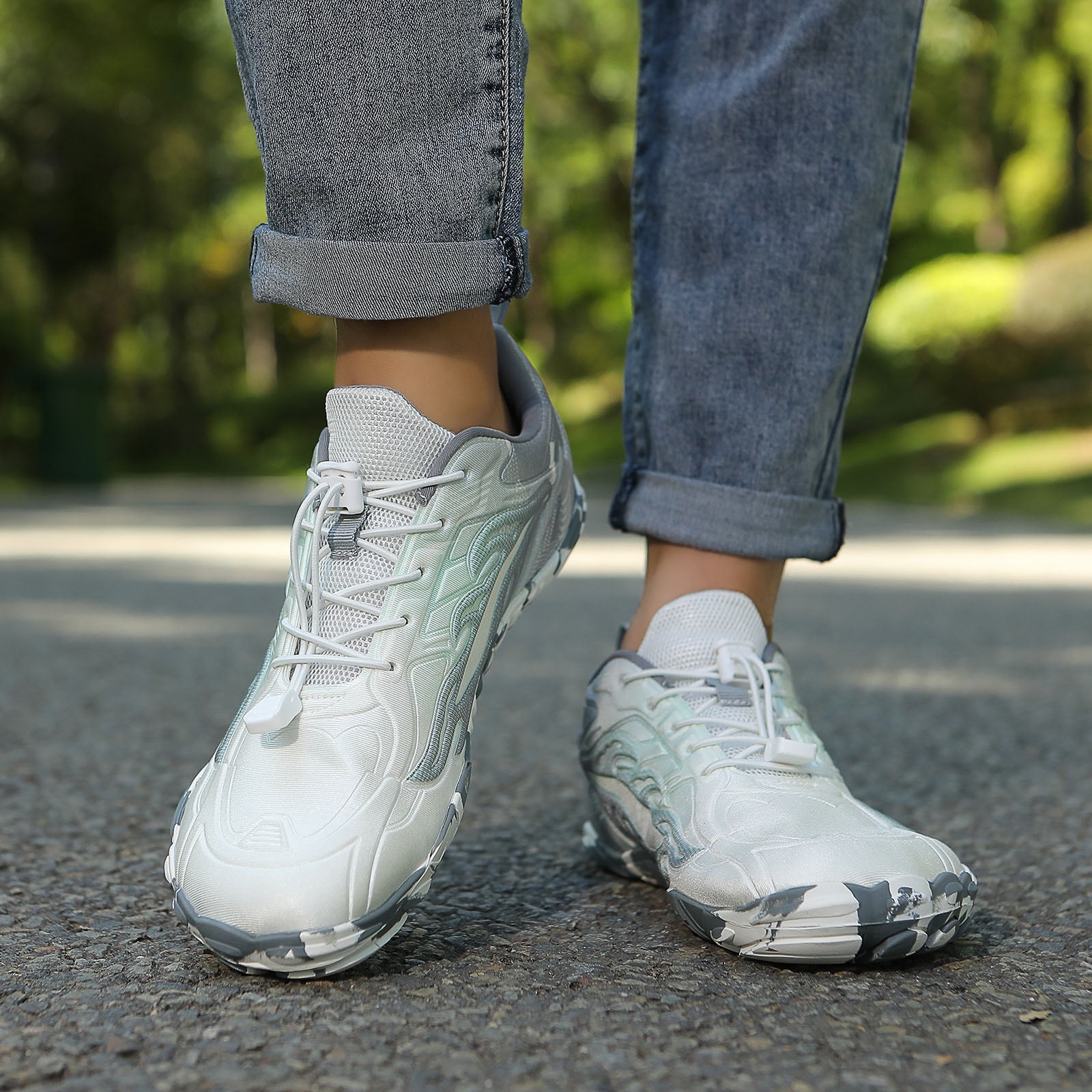 Rokment Women's Men's Barefoot Hiking Climbing Trekking Shoes Outdoor Sport Athletic Wide Toe Waterproof Non Slip Trail-Running Workout Fitness Exercise Trainners Light Gray Size 7