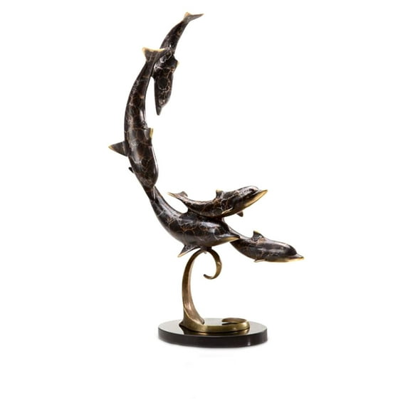 Brass and Marble Diving Dolphin Quintet Statue