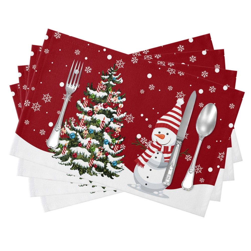 Christmas Placemat Cloth Mat Indoor for Dining Table Mats Reversible Heat Resistant Cloth