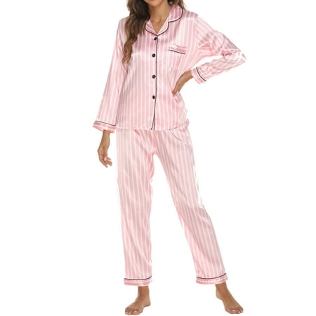 

fvwitlyh Shop Store Womens Two Piece Stretch Satin Homewear Pajamas Set M 2