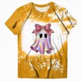 thumbnail image 4 of TOWED22 Womens Halloween Bow Graphic Oversized Shirts Spooky Season Tee Short Sleeve Bleached Tops(Yellow,L), 4 of 7