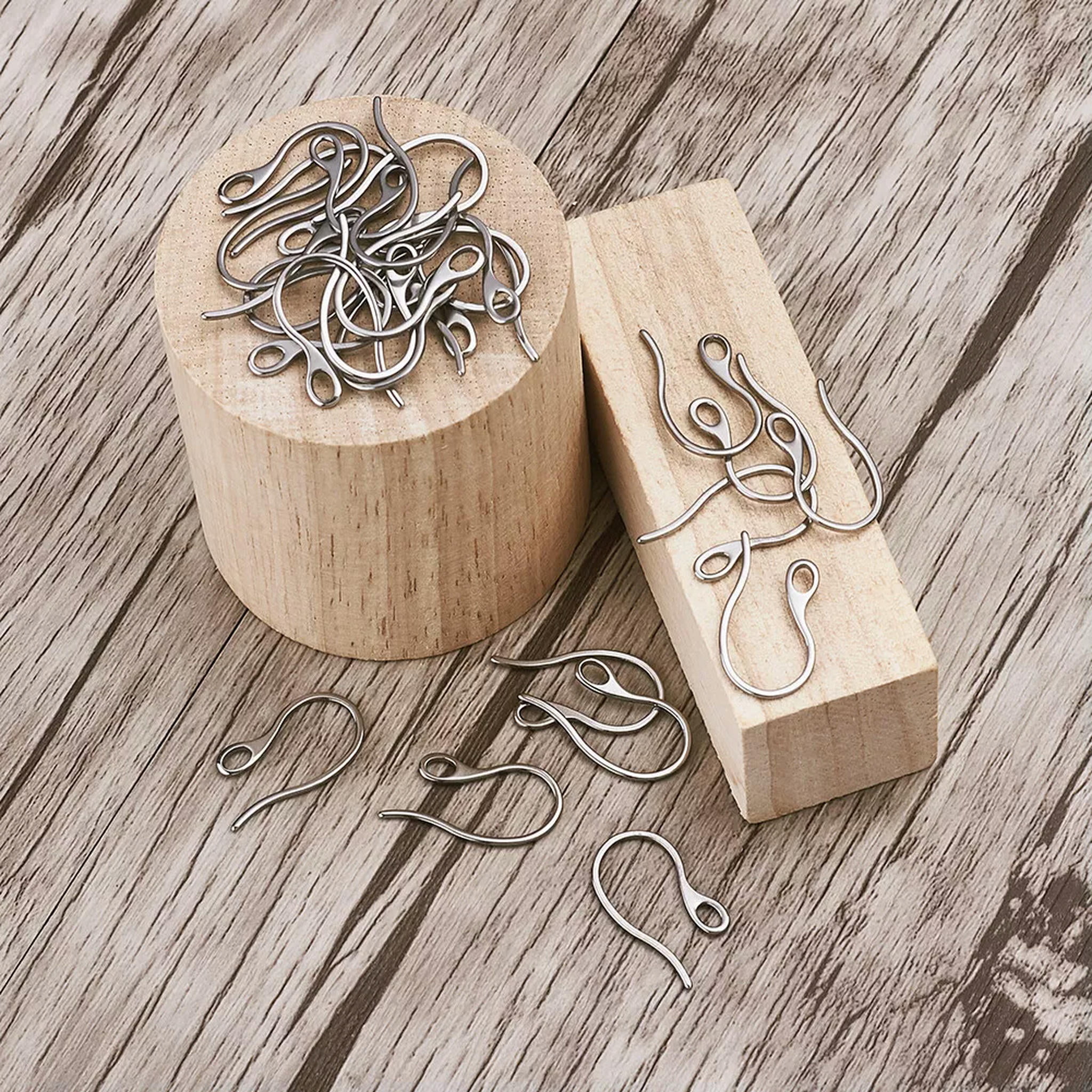 EOEMY 100Pcs 304 Stainless Steel Earring Hook Loop Earwire Jewelry Finding 21.5X11mm