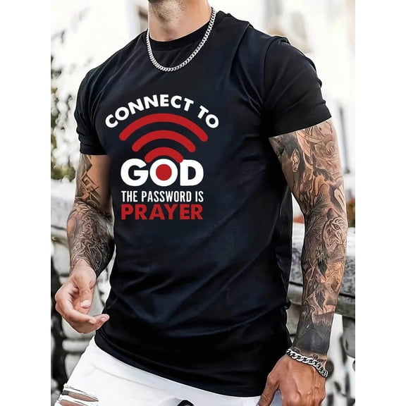 Men's Casual Slogan Print Short Sleeve T-Shirt, Summer