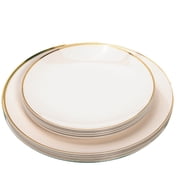 Crown Display 60-Pack Premium Disposable Plastic Dinner Set - Classic Cream With Gold Rim