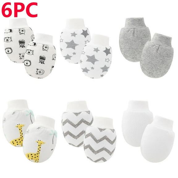 Delliss 6 Pairs Newborn Baby Trendy Casual Mittens Cotton Comfy Soft No Scratch Gloves For Boys Girls 0-12 Months