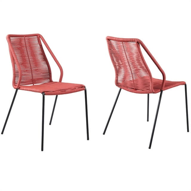 Armen Living Clip 19" Stackable Fabric Indoor Outdoor Dining Chair in Red/Black