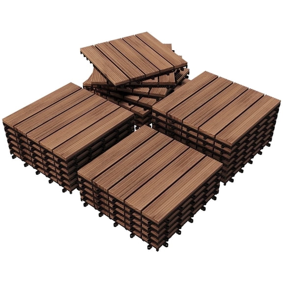 Yaheetech 12” x 12” Interlocking Acacia Wood Tiles Indoor & Outdoor for Patio Garden, Brown