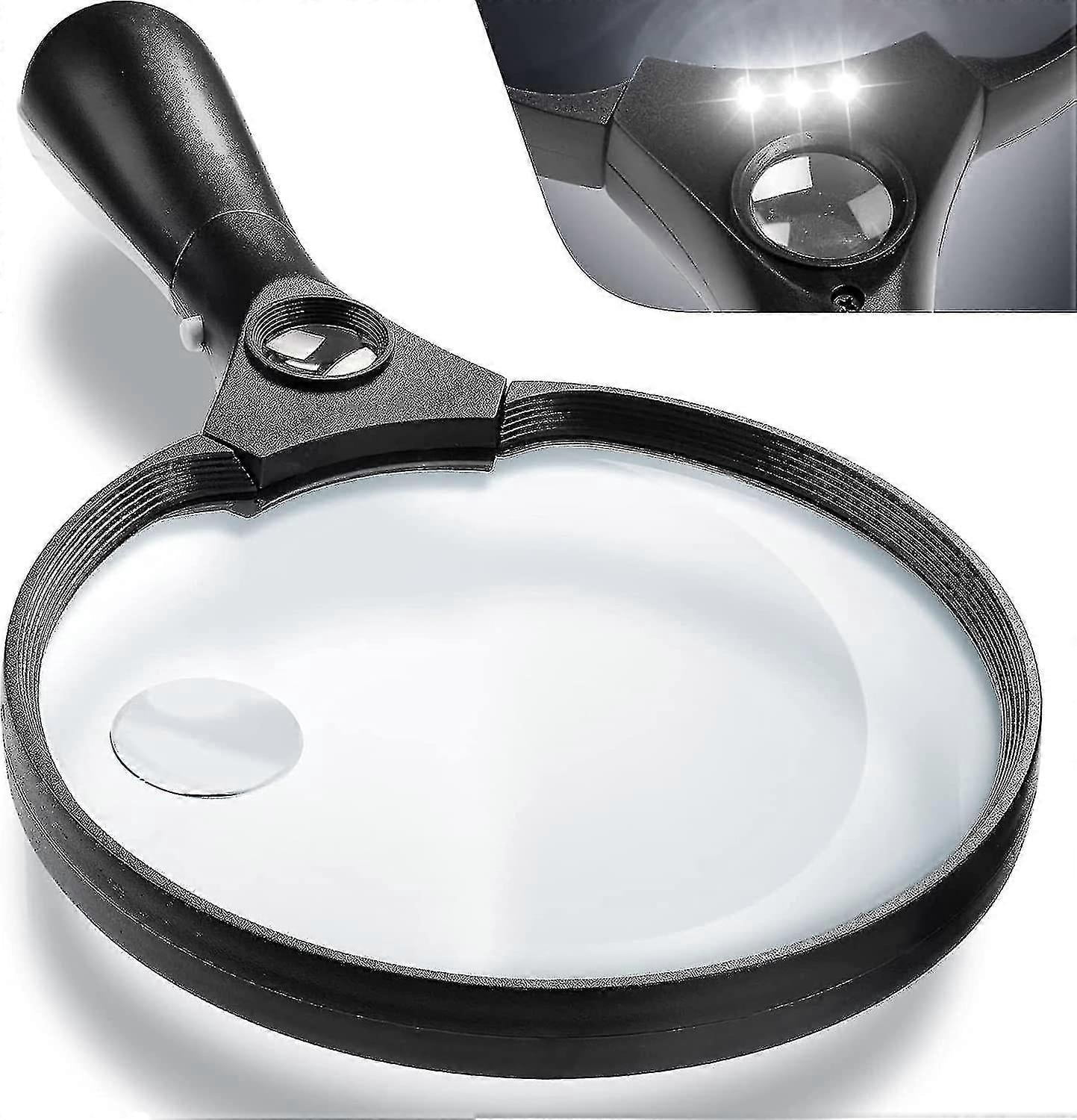 Extra Large Led Handheld Magnifying Glass With Light - 2x 4x 25x Lens ...