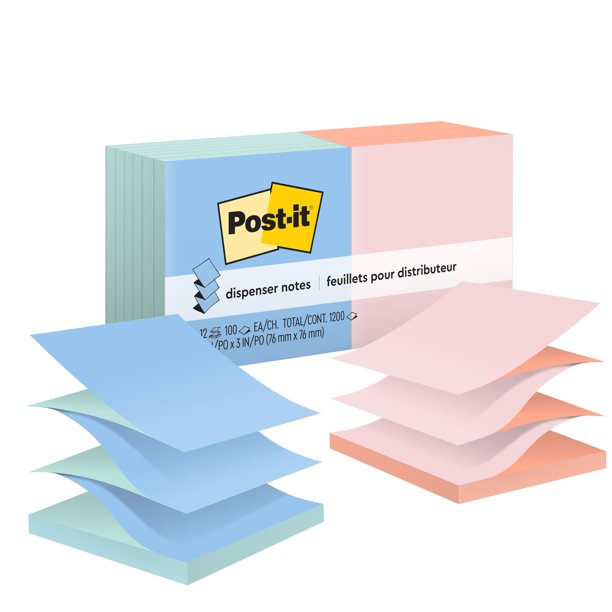 Adhesivos desplegables con notas adhesivas de 3 x 3 pulgadas, 12 blocs, colores pastel variados
